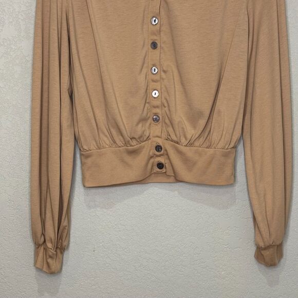 Nation Los Angeles Top Womens Small Tan Button Front Cardigan Pima Cotton - Picture 5 of 9